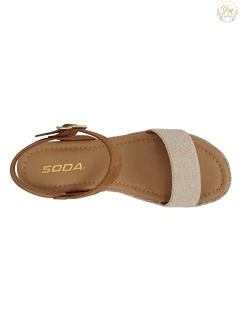 Women Open Toe Ankle Strap Platform Espadrille Wedge Sandal Beige Canvas